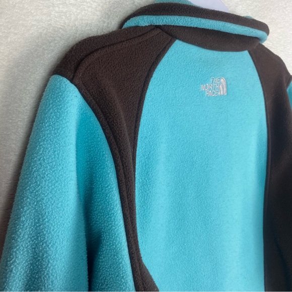 The North Face Full Zip Jacket Womens Size Medium Teal/Brown Fleece Mock Neck - Picture 11 of 13